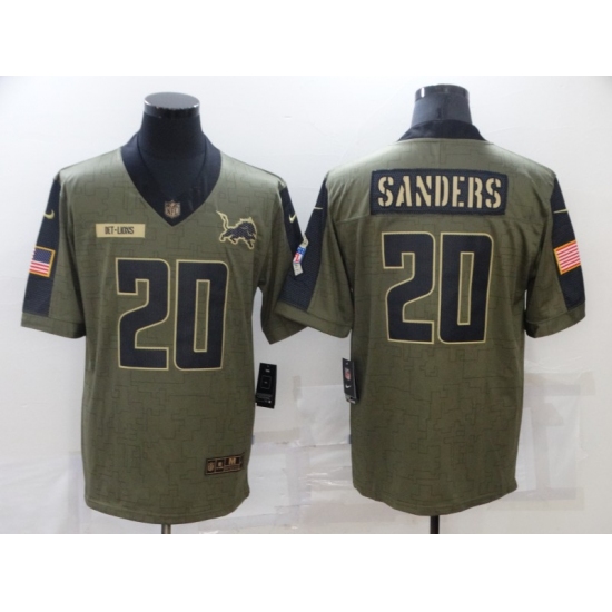 Men's Detroit Lions 20 Barry Sanders Nike Olive 2021 Salute To Service Limited Player Jersey