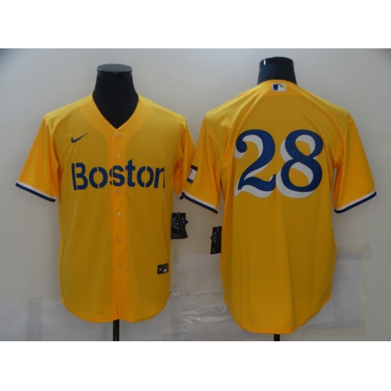 Men's Boston Red Sox 28 J.D. Martinez Nike Gold-Light Blue 2021 City Connect Replica Player Jersey