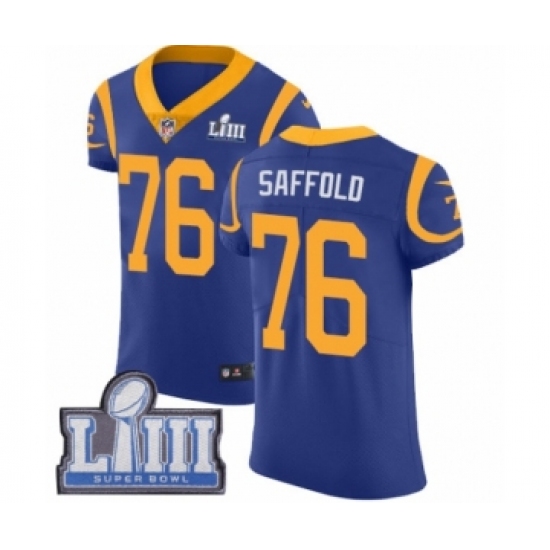 Men's Nike Los Angeles Rams 76 Rodger Saffold Royal Blue Alternate Vapor Untouchable Elite Player Super Bowl LIII Bound NFL Jersey