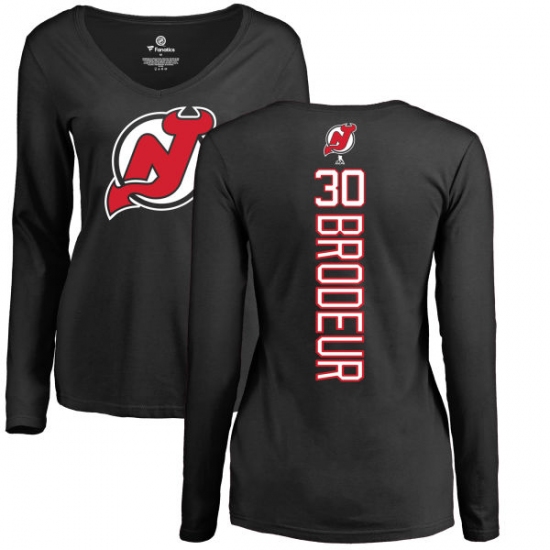 NHL Women's Adidas New Jersey Devils 30 Martin Brodeur Black Backer Long Sleeve T-Shirt