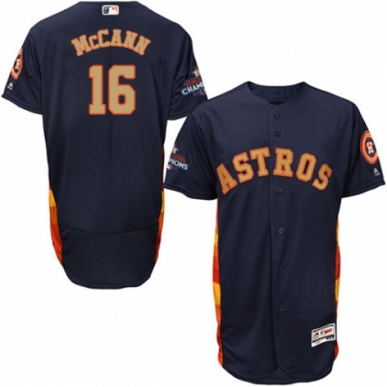 Men's Majestic Houston Astros 16 Brian McCann Navy Blue Alternate 2018 Gold Program Flex Base Authentic Collection MLB Jersey