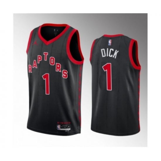 Men's Toronto Raptors 1 Gradey Dick Black 2023 Draft Statement Edition Stitched Basketball Jersey