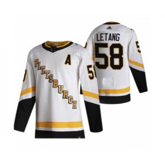 Men's Pittsburgh Penguins 58 Kris Letang White 2020-21 Reverse Retro Alternate Hockey Jersey