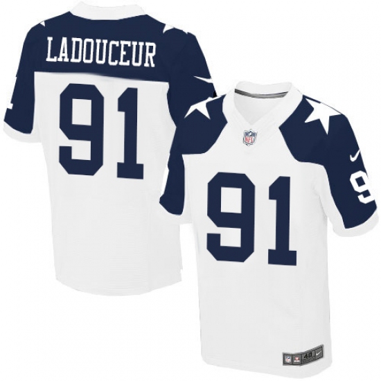 Men's Nike Dallas Cowboys 91 L. P. Ladouceur Elite White Throwback Alternate NFL Jersey