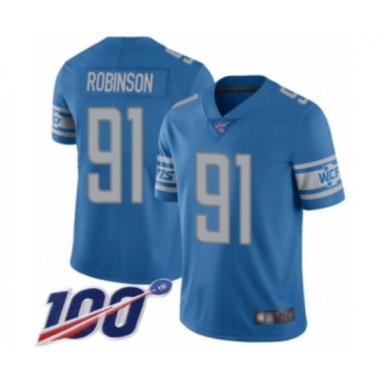 Men's Detroit Lions 91 A'Shawn Robinson Blue Team Color Vapor Untouchable Limited Player 100th Season Football Jersey