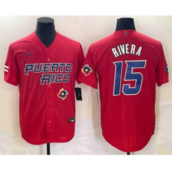 Men's Puerto Rico Baseball 15 Emmanuel Rivera 2023 Red World Classic Stitched Jerseys