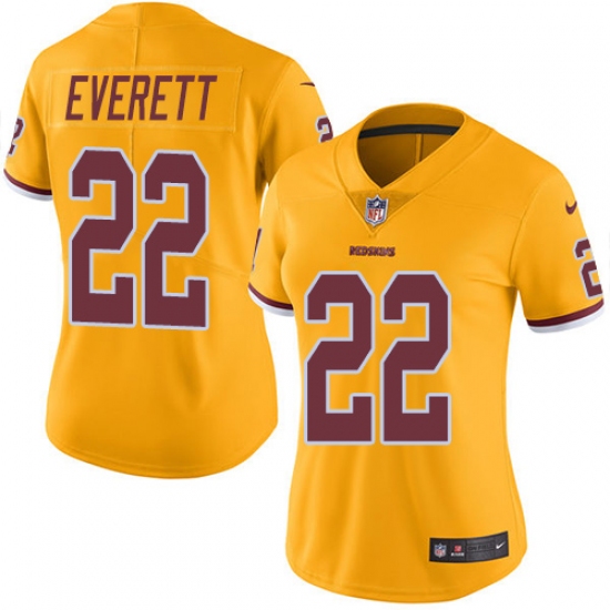 Women's Nike Washington Redskins 22 Deshazor Everett Limited Gold Rush Vapor Untouchable NFL Jersey