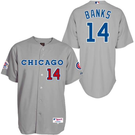 Men's Majestic Chicago Cubs 14 Ernie Banks Authentic Grey 1990 Turn Back The Clock MLB Jersey