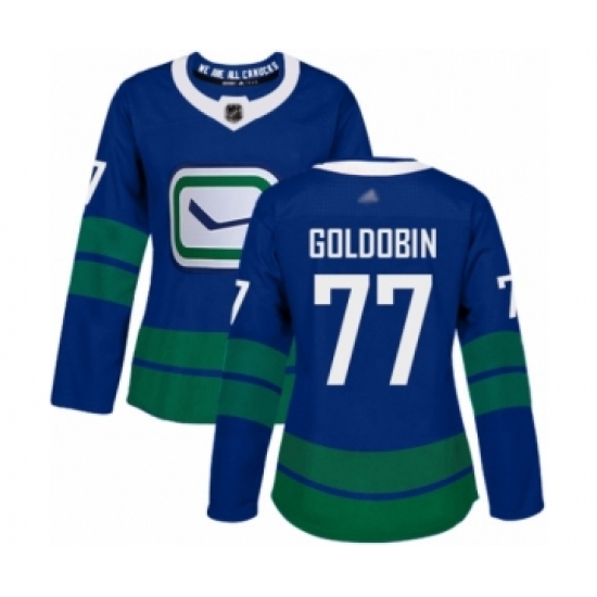 Women's Vancouver Canucks 77 Nikolay Goldobin Authentic Royal Blue Alternate Hockey Jersey