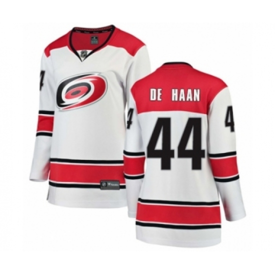 Women's Carolina Hurricanes 44 Calvin De Haan Authentic White Away Fanatics Branded Breakaway NHL Jersey