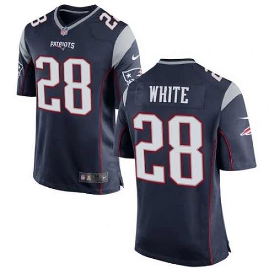 Men's Nike New England Patriots 28 James White Game Navy Blue Team Color NFL Jersey