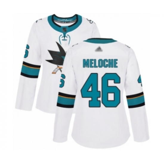 Women's San Jose Sharks 46 Nicolas Meloche Authentic White Away Hockey Jersey