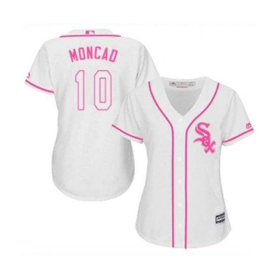 Women's Majestic Chicago White Sox 10 Yoan Moncada Replica White Fashion Cool Base MLB Jerseys