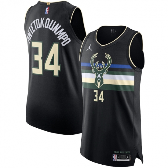 Men's Milwaukee Bucks 34 Giannis Antetokounmpo Jordan Brand Black 2020-21 Authentic Swingman Jersey