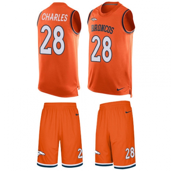 Men's Nike Denver Broncos 28 Jamaal Charles Limited Orange Tank Top Suit NFL Jersey