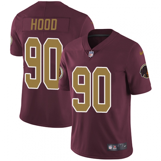 Men's Nike Washington Redskins 90 Ziggy Hood Burgundy Red/Gold Number Alternate 80TH Anniversary Vapor Untouchable Limited Player NFL Jersey