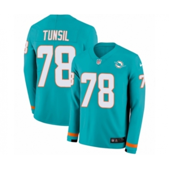 Men's Nike Miami Dolphins 78 Laremy Tunsil Limited Aqua Therma Long Sleeve NFL Jersey