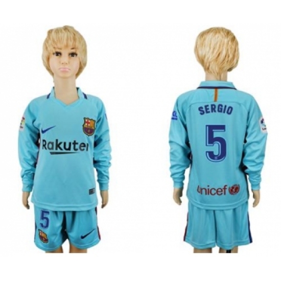 Barcelona 5 Sergio Away Long Sleeves Kid Soccer Club Jersey