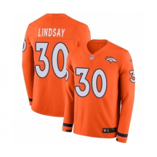 Men's Nike Denver Broncos 30 Phillip Lindsay Limited Orange Therma Long Sleeve NFL Jersey