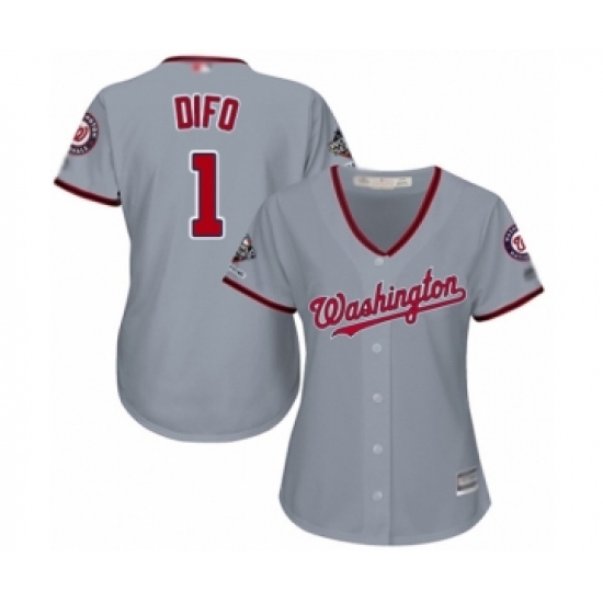 Women's Washington Nationals 1 Wilmer Difo Authentic Grey Road Cool Base 2019 World Series Champions Baseball Jersey