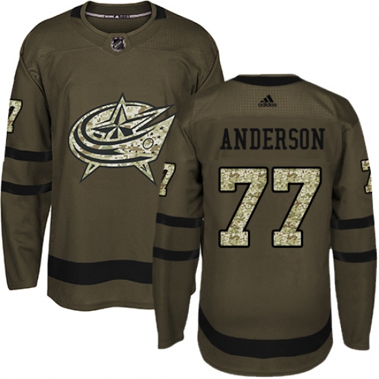 Men's Adidas Columbus Blue Jackets 77 Josh Anderson Premier Green Salute to Service NHL Jersey