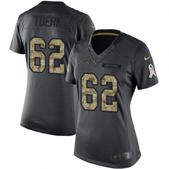 Women's Nike Los Angeles Chargers 62 Max Tuerk Limited Black 2016 Salute to Service NFL Jersey