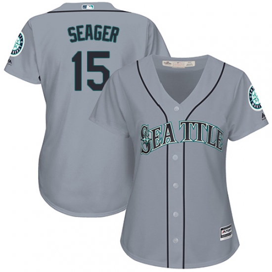 Women's Majestic Seattle Mariners 15 Kyle Seager Replica Grey Road Cool Base MLB Jersey