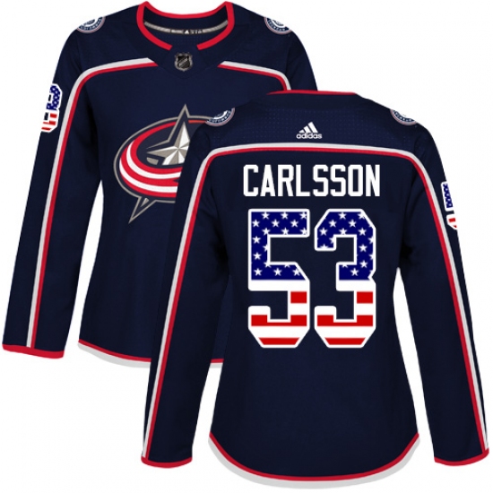 Women's Adidas Columbus Blue Jackets 53 Gabriel Carlsson Authentic Navy Blue USA Flag Fashion NHL Jersey