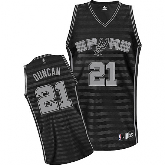 Men's Adidas San Antonio Spurs 21 Tim Duncan Authentic Black/Grey Groove NBA Jersey