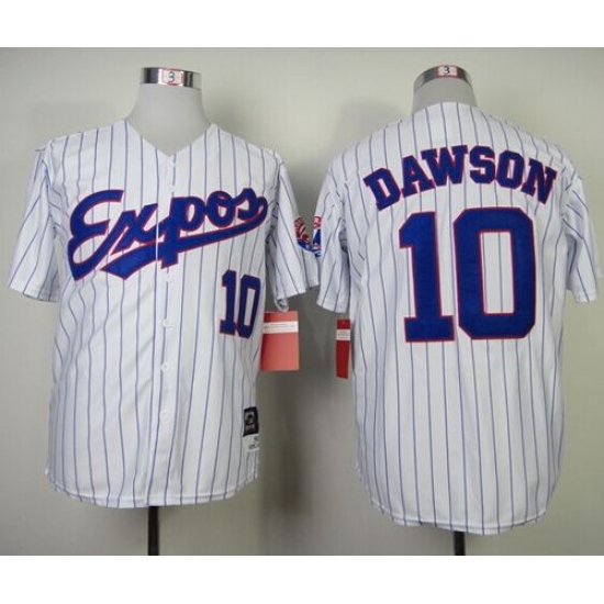 Mitchell and Ness 1982 Expos 10 Andre Dawson White Blue Strip Throwback Stitched Baseball Jersey
