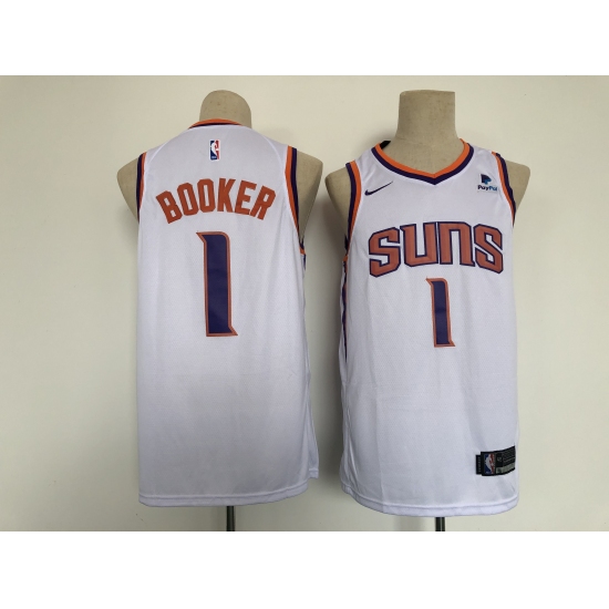 Men's Phoenix Suns 1 Devin Booker Swingman White Basketball Jersey