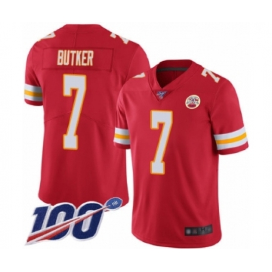 Men's Kansas City Chiefs 7 Harrison Butker Red Team Color Vapor Untouchable Limited Player 100th Season Football Jersey