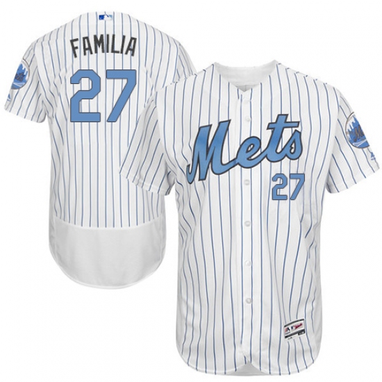 Men's Majestic New York Mets 27 Jeurys Familia Authentic White 2016 Father's Day Fashion Flex Base MLB Jersey