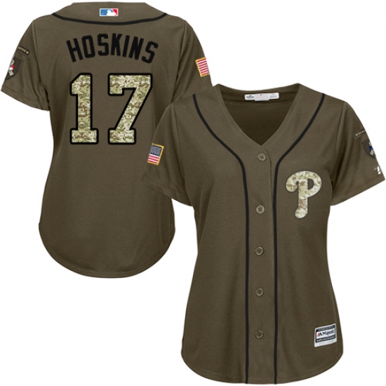 Women's Majestic Philadelphia Phillies 17 Rhys Hoskins Replica Green Salute to Service MLB Jersey