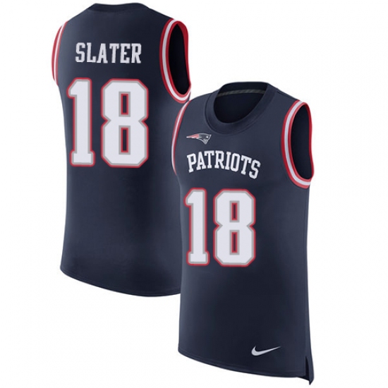 Men's Nike New England Patriots 18 Matthew Slater Limited Navy Blue Rush Player Name & Number Tank Top NFL Jersey