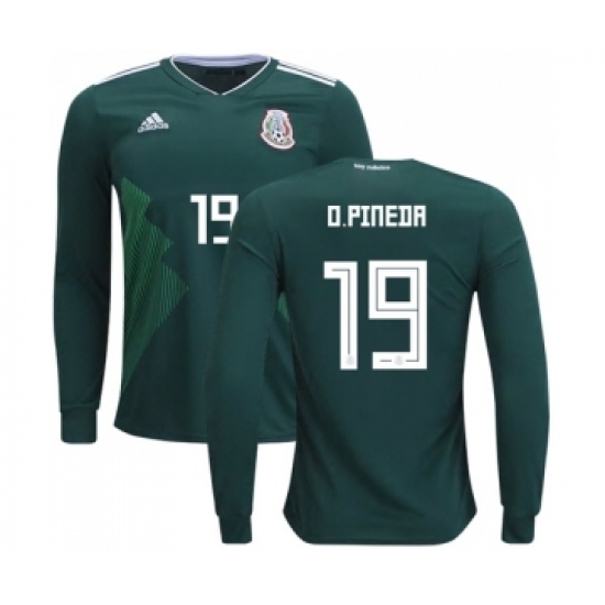 Mexico 19 O.Pineda Home Long Sleeves Soccer Country Jersey