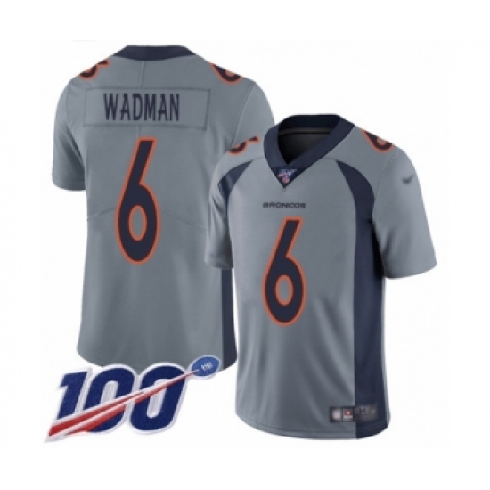 Youth Denver Broncos 6 Colby Wadman Limited Silver Inverted Legend 100th Season Football Jersey