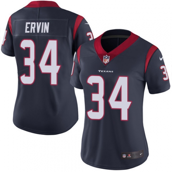 Women's Nike Houston Texans 34 Tyler Ervin Elite Navy Blue Team Color NFL Jersey