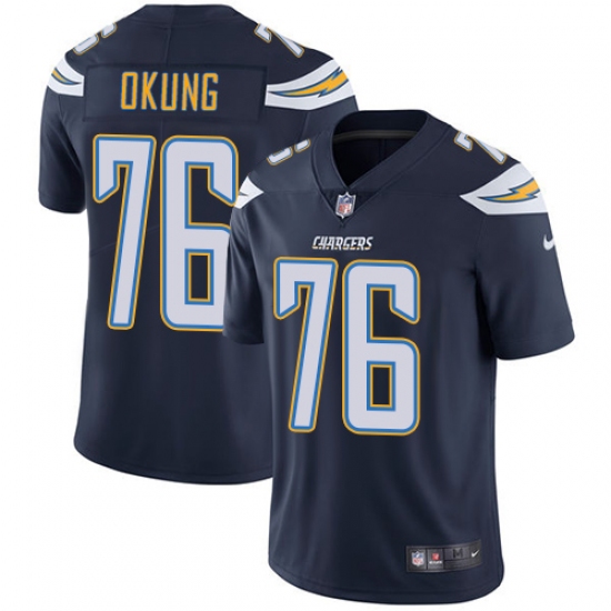 Youth Nike Los Angeles Chargers 76 Russell Okung Navy Blue Team Color Vapor Untouchable Limited Player NFL Jersey