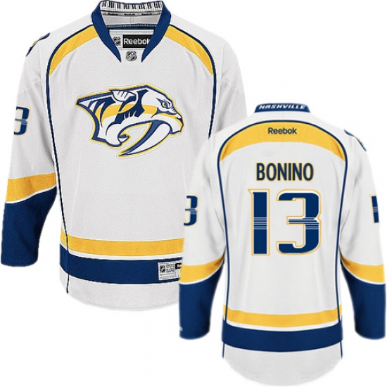 Men's Reebok Nashville Predators 13 Nick Bonino Authentic White Away NHL Jersey