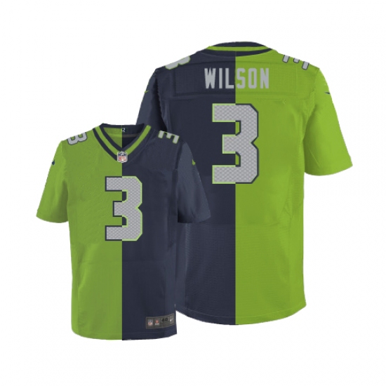 Men's Nike Seattle Seahawks 3 Russell Wilson Elite Navy/Green Split Fashion NFL Jersey