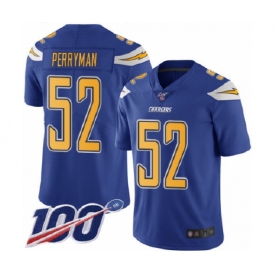 Men's Los Angeles Chargers 52 Denzel Perryman Limited Electric Blue Rush Vapor Untouchable 100th Season Football Jersey