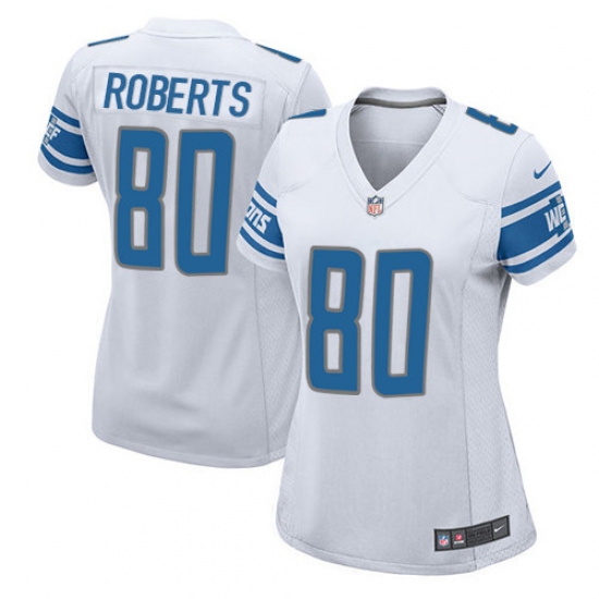 Women's Nike Detroit Lions 80 Michael Roberts Game White NFL Jersey