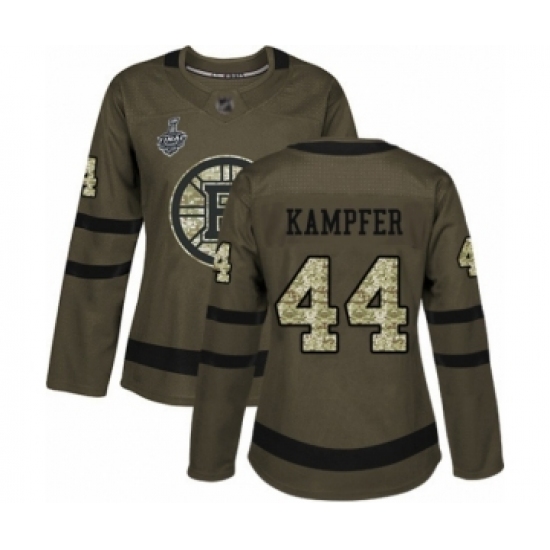 Women's Boston Bruins 44 Steven Kampfer Authentic Green Salute to Service 2019 Stanley Cup Final Bound Hockey Jersey