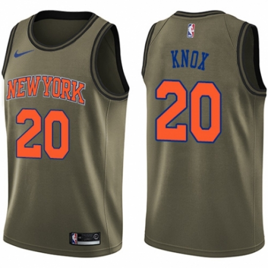 Youth Nike New York Knicks 20 Kevin Knox Swingman Green Salute to Service NBA Jersey