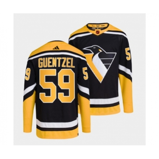 Men's Pittsburgh Penguins 59 Jake Guentzel Black 2022 Reverse Retro Stitched Jersey