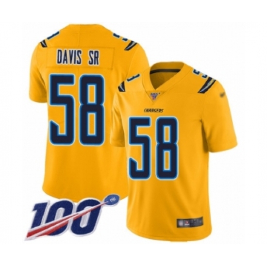 Men's Los Angeles Chargers 58 Thomas Davis Sr Limited Gold Inverted Legend 100th Season Football Jersey