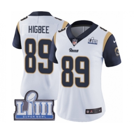 Women's Nike Los Angeles Rams 89 Tyler Higbee White Vapor Untouchable Limited Player Super Bowl LIII Bound NFL Jersey