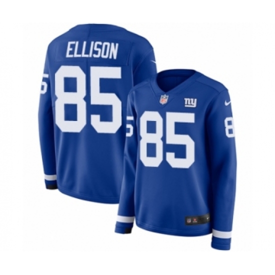 Women's Nike New York Giants 85 Rhett Ellison Limited Royal Blue Therma Long Sleeve NFL Jersey