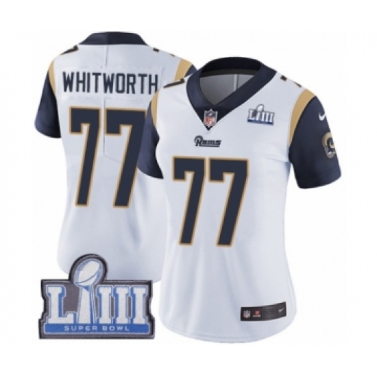 Women's Nike Los Angeles Rams 77 Andrew Whitworth White Vapor Untouchable Limited Player Super Bowl LIII Bound NFL Jersey